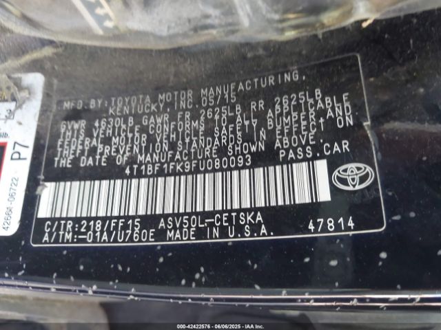 2015 TOYOTA CAMRY 4T1BF1FK9FU080093 Photo 8