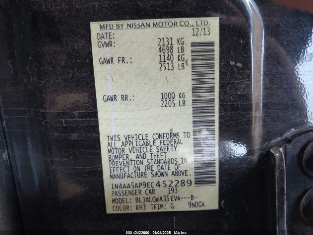1N4AA5AP9EC452289 Nissan Maxima 3.5 S/3.5 Sv