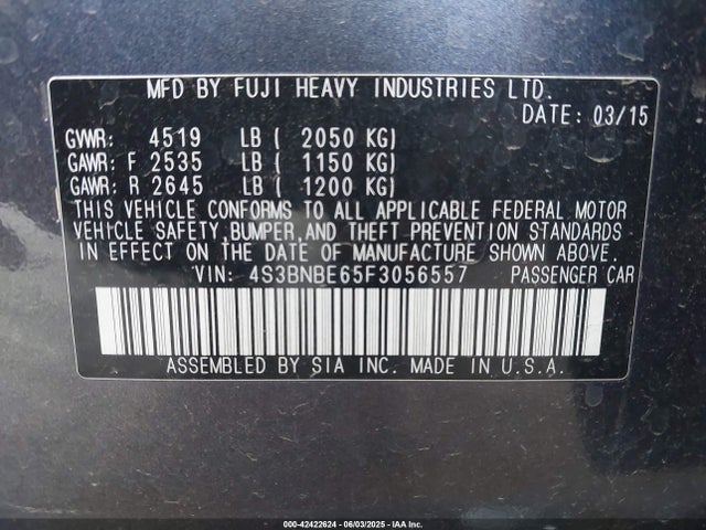 4S3BNBE65F3056557 Subaru 2.5l u6