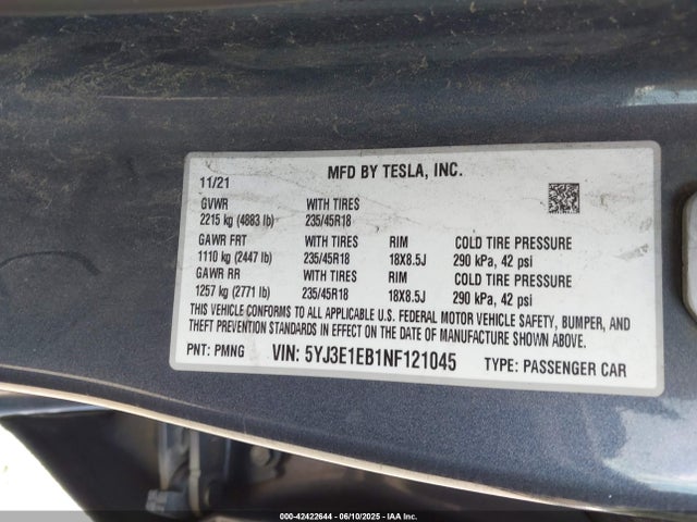 2022 TESLA MODEL 3 5YJ3E1EB1NF121045 Photo 8