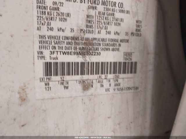 3FTTW8E99NRB02230 Ford Maverick Xl