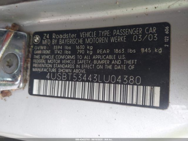 2003 BMW Z4 4USBT53443LU04380 Photo 8