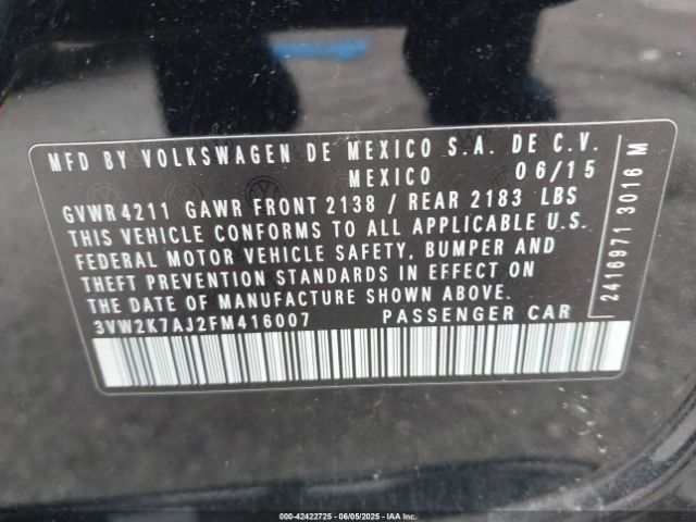 3VW2K7AJ2FM416007 Volkswagen Jetta 2.0l S