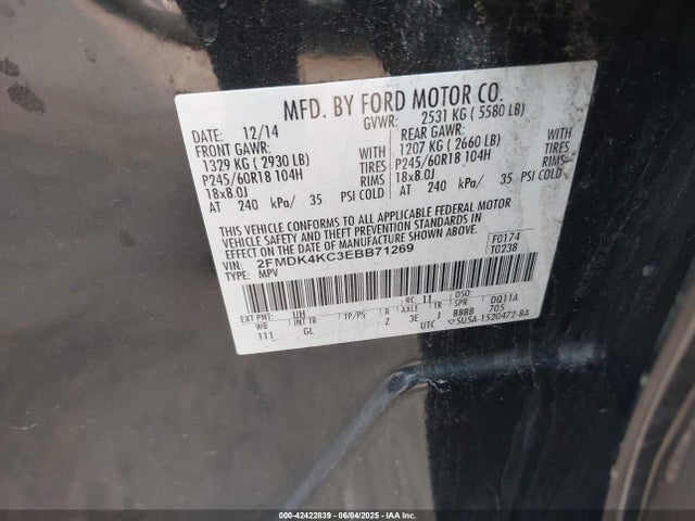 2FMDK4KC3EBB71269 Ford Edge Limited