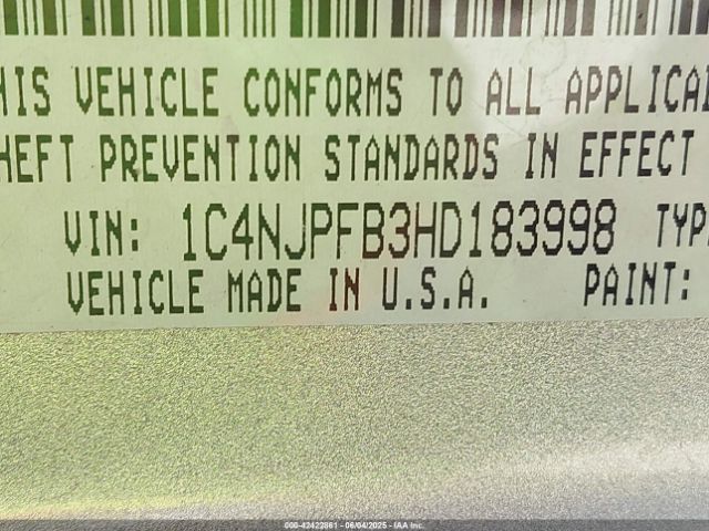 1C4NJPFB3HD183998 Jeep Patriot Latitude Fwd