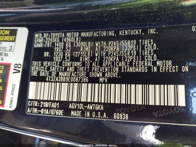 4T3ZA3BB9EU087386 Toyota VENZA LE