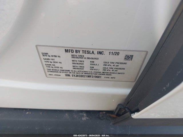 2021 TESLA MODEL X 5YJXCDE21MF319681 Photo 8