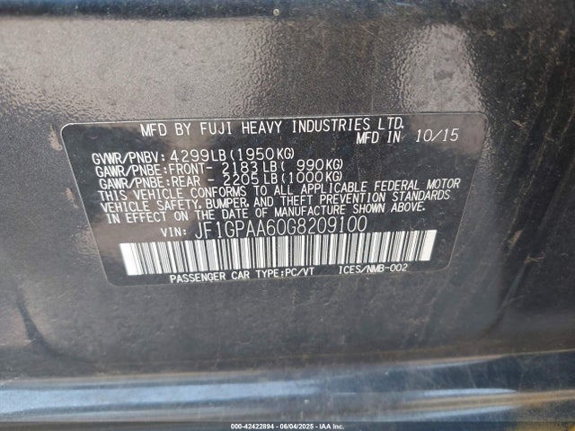 Subaru 2.0l na 2016 JF1GPAA60G8209100 Image 9