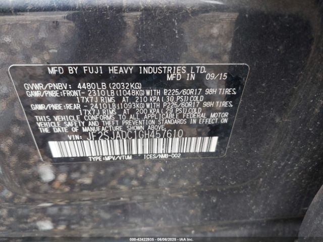 2016 SUBARU FORESTER JF2SJADC1GH457610 Photo 8