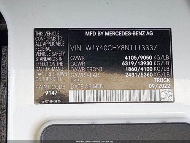 W1Y40CHY8NT113337 Mercedes-Benz Sprinter 2500 High Roof I4