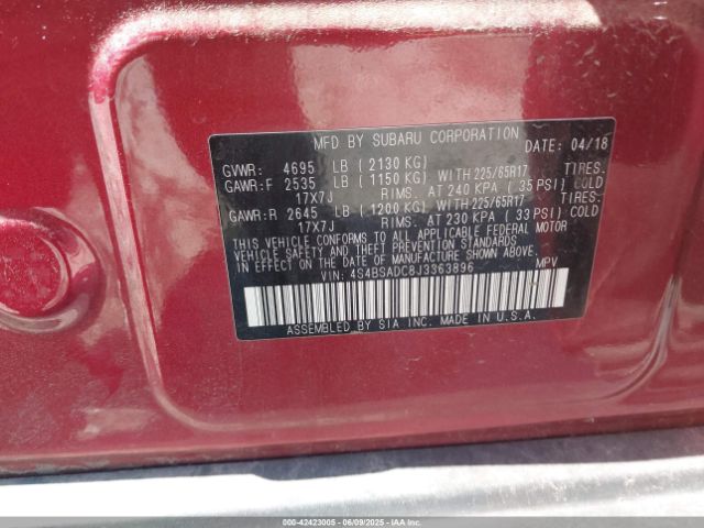 2018 SUBARU OUTBACK 4S4BSADC8J3363896 Photo 8