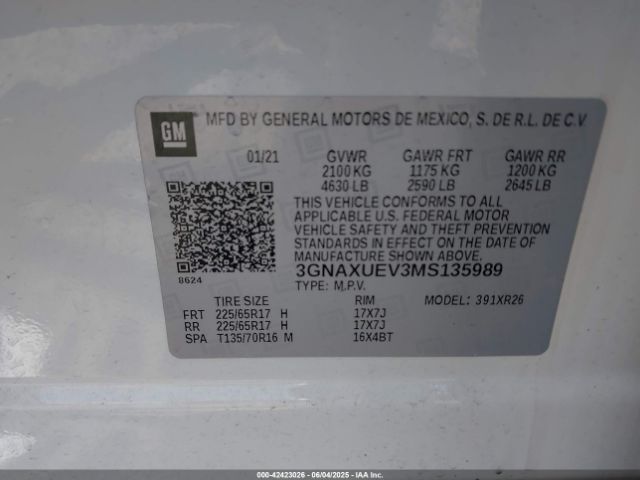 2021 CHEVROLET EQUINOX 3GNAXUEV3MS135989 Photo 8