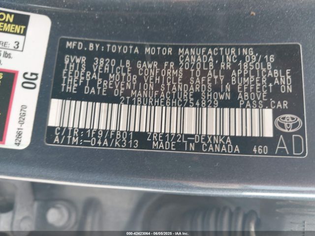 2T1BURHE6HC754829 Toyota COROLLA LE