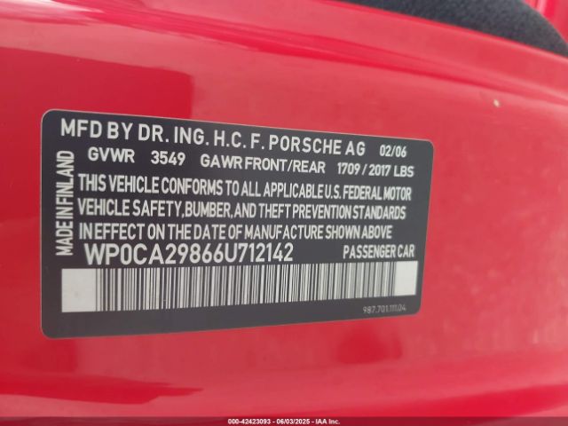 2006 PORSCHE BOXSTER WP0CA29866U712142 Photo 8