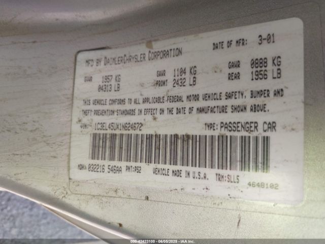 2001 CHRYSLER SEBRING 1C3EL45UX1N624672 Photo 8
