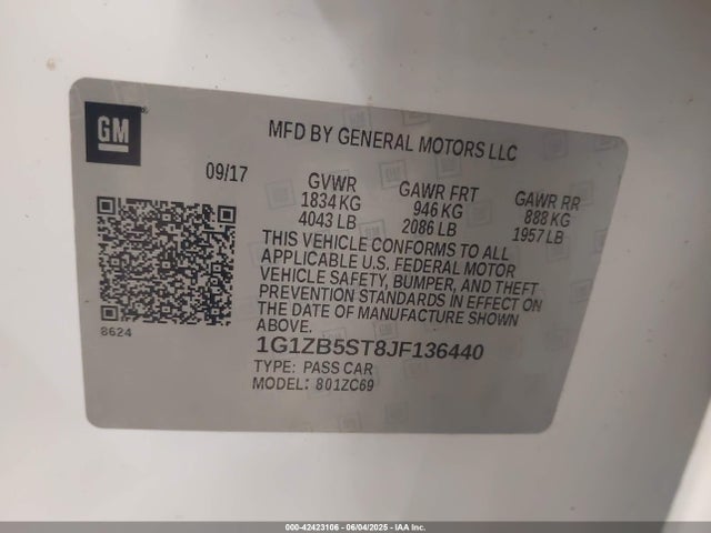Chevrolet lfv - direct injection, variable valve timing, gen 1 2018 1G1ZB5ST8JF136440 Image 9