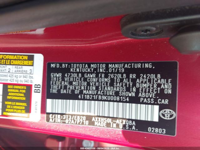 4T1B21FB9KU008154 Toyota Avalon Hybrid Xse
