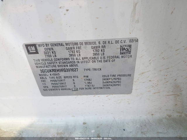 3GCUKREH9EG393627 Chevrolet lv3 - vvt, aluminum, e85 max