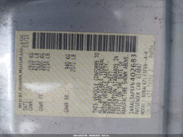 1N4AL3APXFN402683 Nissan Altima 2.5 Sl