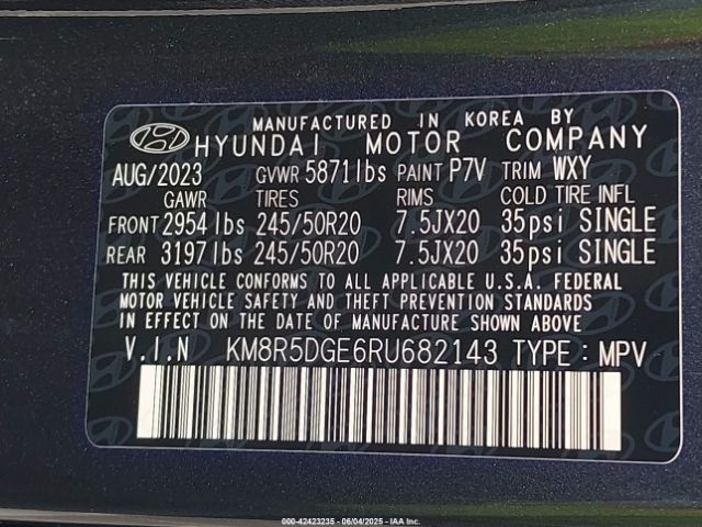 KM8R5DGE6RU682143 Hyundai Palisade Limited