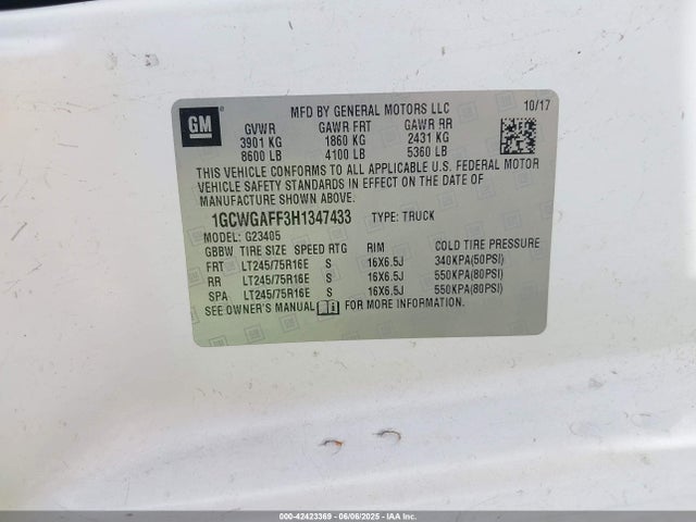 1GCWGAFF3H1347433 Chevrolet Express 2500 Work Van