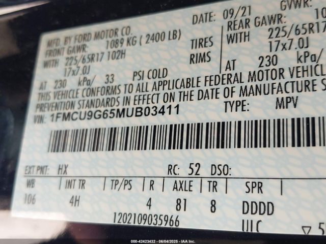 2021 FORD ESCAPE 1FMCU9G65MUB03411 Photo 8
