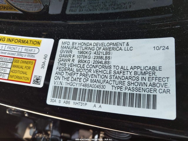 Honda l15be 2025 1HGCY1F48SA004530 Image 9