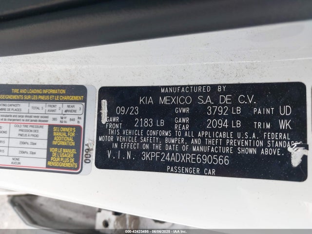3KPF24ADXRE690566 KIA mpi nu