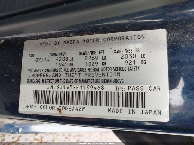 JM1GJ1V5XF1199468 Mazda 2015