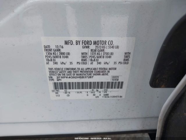 2FMPK4G92HBB37287 Ford EDGE SE