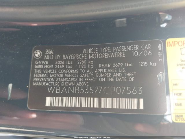 2007 BMW 550I WBANB53527CP07563 Photo 8
