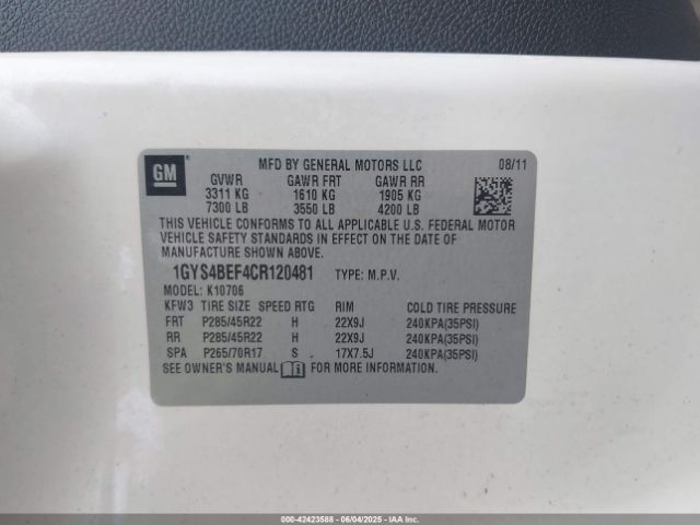 2012 CADILLAC ESCALADE 1GYS4BEF4CR120481 Photo 8