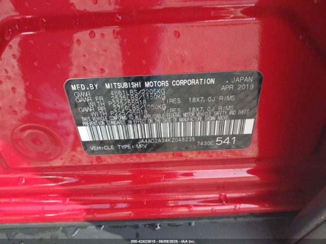 2019 MITSUBISHI OUTLANDER JA4AD2A34KZ048235 Photo 8