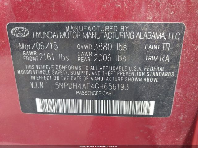 5NPDH4AE4GH656193 Hyundai dohc mpi nu