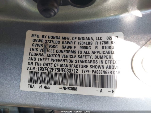 Honda k20c2 2017 19XFC2F75HE033712 Image 9