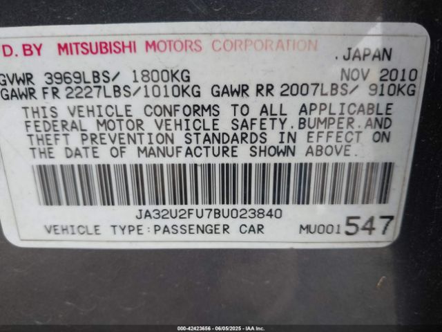 2011 MITSUBISHI LANCER JA32U2FU7BU023840 Photo 8