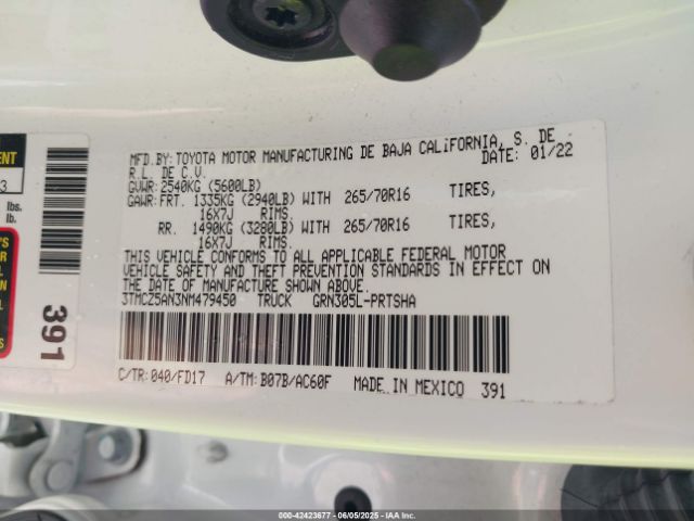 3TMCZ5AN3NM479450 Toyota 2gr-fks
