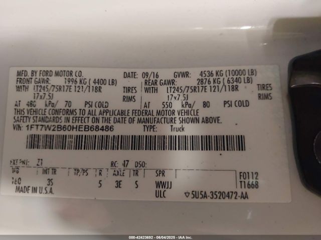 1FT7W2B60HEB68486 Ford F-250 Xlt