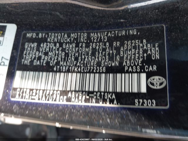 4T1BF1FK4EU772356 Toyota CAMRY SE