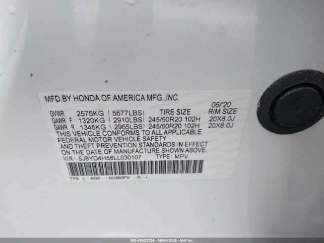 2020 ACURA MDX 5J8YD4H58LL030107 Photo 8