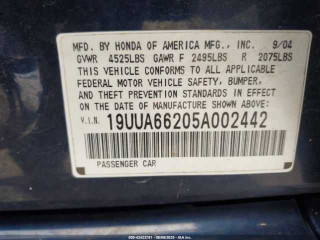 2005 ACURA TL 19UUA66205A002442 Photo 8
