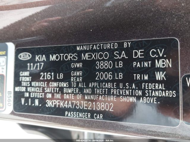 3KPFK4A73JE213802 KIA mpi nu