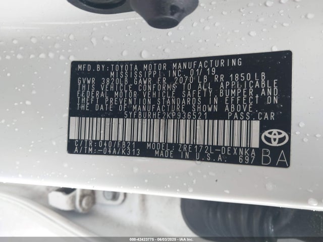 5YFBURHE2KP936521 Toyota 2zr-fe