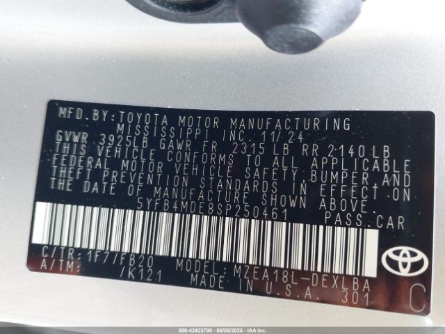 5YFB4MDE8SP250461 Toyota COROLLA LE