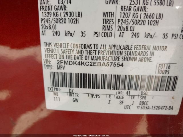 2FMDK4KC2EBA57554 Ford Edge Limited