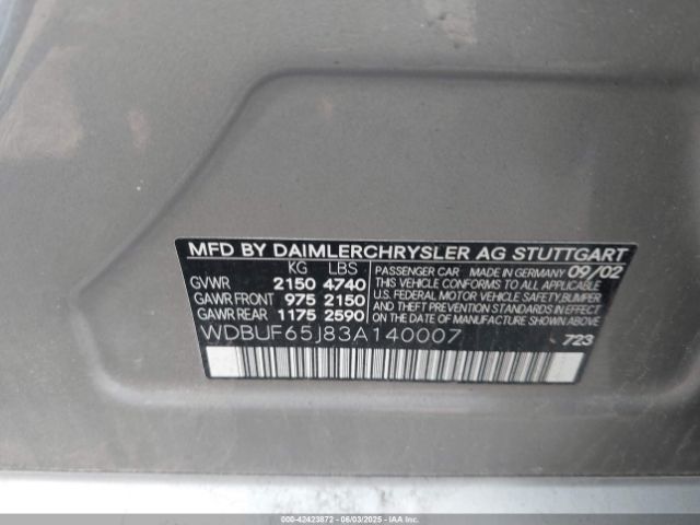 2003 MERCEDES-BENZ E 320 WDBUF65J83A140007 Photo 8