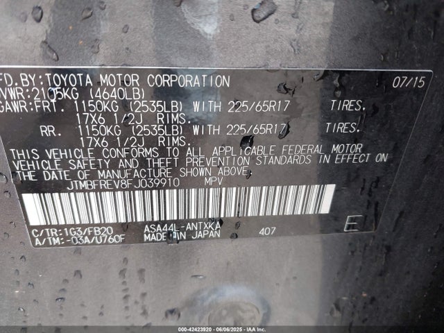 Toyota RAV4 LE 2015 JTMBFREV8FJ039910 Image 9