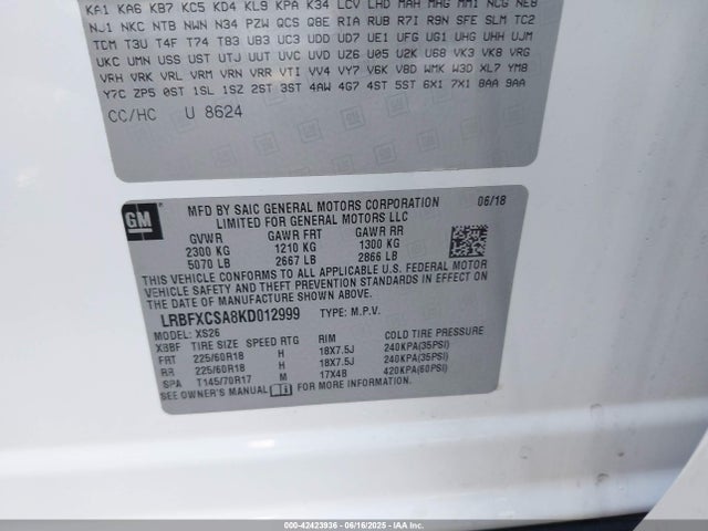 Buick lcv - spark ignited direct injection, variable valve timing, e85 max, e0-e100, alum 2019 LRBFXCSA8KD012999 Image 9