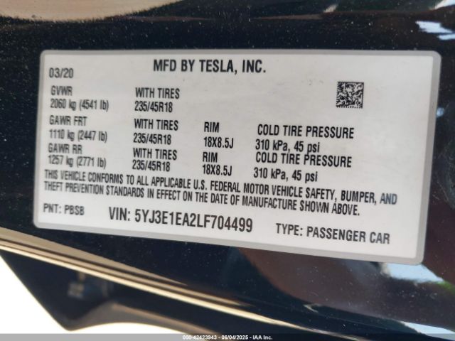 2020 TESLA MODEL 3 5YJ3E1EA2LF704499 Photo 8