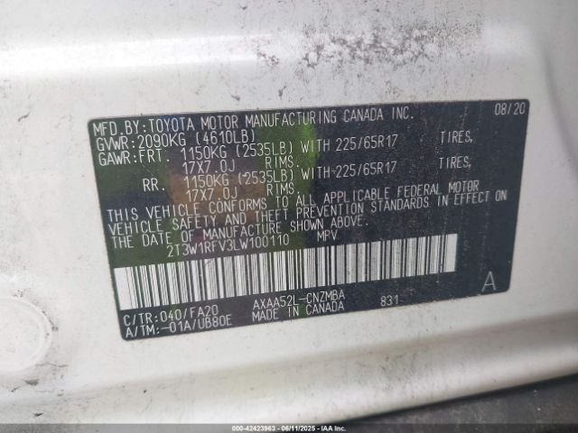 2020 TOYOTA RAV4 2T3W1RFV3LW100110 Photo 8